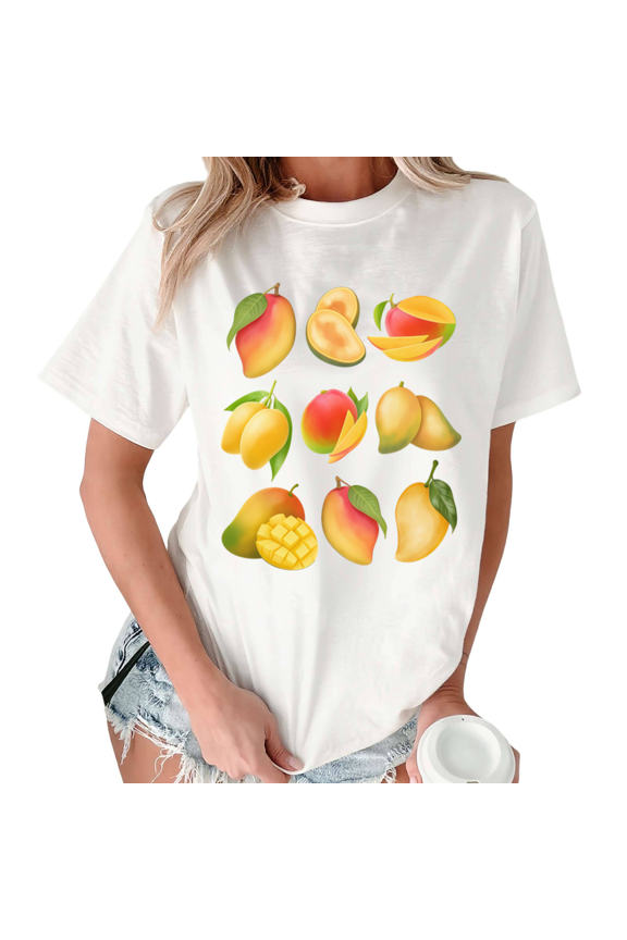 White Print Tshirt Graphic Tees Shirts Mango Cluster Casual S-5XL Tops