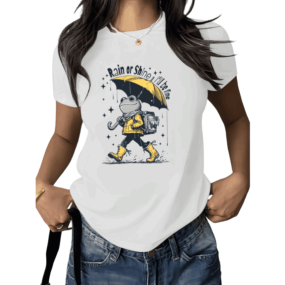White Print Tshirt Graphic Tees Shirts Rain or Shine Frog Inspirational Summer Casual Gift S 5XL Tops