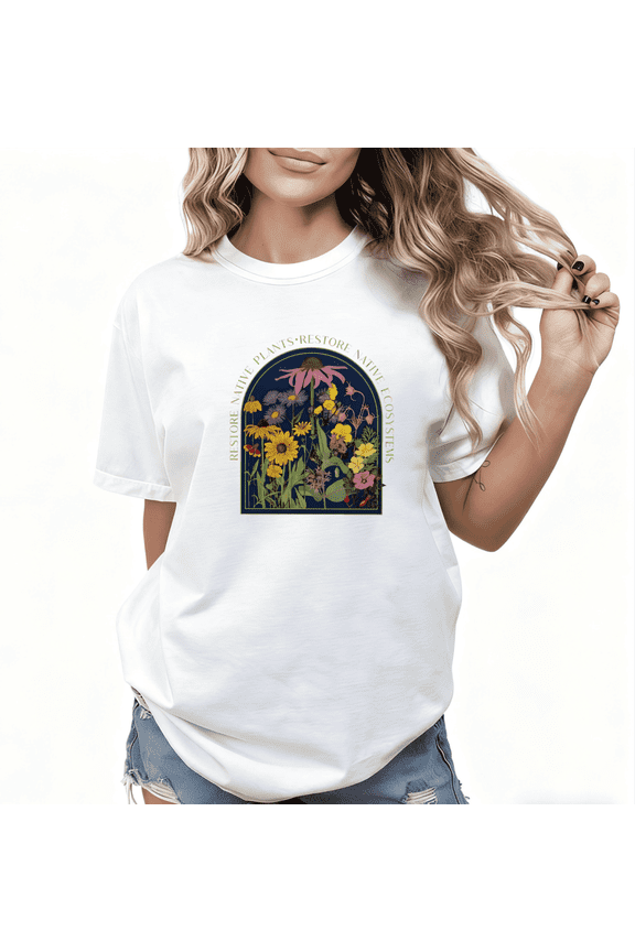 White Print Tshirt Graphic Tees Shirts S-5XL Botanical Native Plants Conservation for Daily Outfits Tops