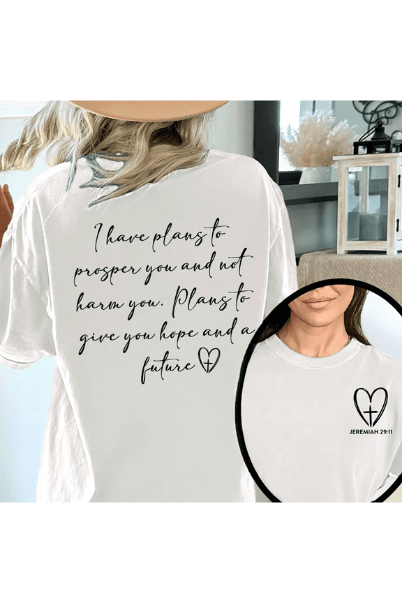 Women's White Print Tshirt Graphic Tees Jeremiah 29:11 Hope Future S-5XL Shirts Tops