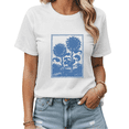 thumbnail image 1 of White Print Tshirt Graphic Tees Shirts Vintage Blue Linocut Sunflower Coquette Inspired Personalized Graphic Wear S-5XL Tops, 1 of 5