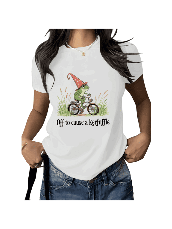 White Print Tshirt Graphic Tees Shirts Wizard Frog Bicycle Cute Casual Summer Humor S 5XL Tops