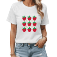 thumbnail image 1 of White Print Tshirt Graphic Tees Simple Strawberry Daisy Illustration Shirts S-5XL Tops, 1 of 5