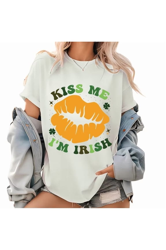 White Print Tshirt Graphic TeesShirts S-5XL Kiss Me Im Irish St Patricks Dayfor Daily Outfits Tops