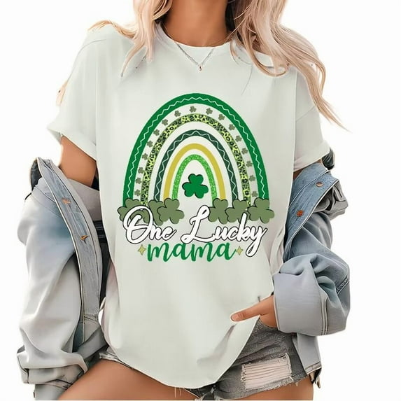 White Print Tshirt Graphic TeesShirts S-5XL St Patricks Day Festive Mama Lucky Rainbowfor Daily Outfits Tops