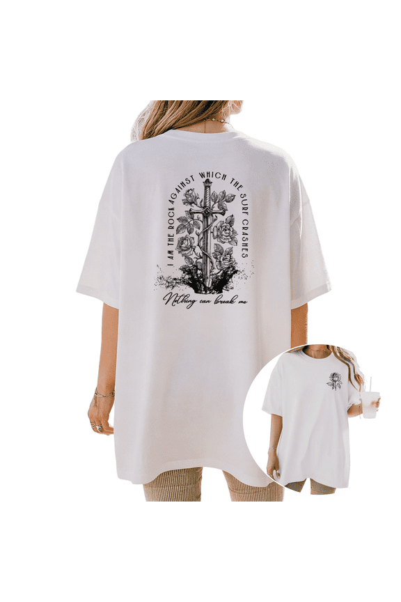 White Print Tshirt Rose Sword Graphic Tees Shirts Gothic Floral Inspirational Quote Dark Aesthetic Casual Tee S 5XL Tops