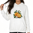 thumbnail image 1 of White Print hoodie Graphic Sweatshirt Orange Blossom Bouquet Artistic Fruit Print Casual Wear S-2XL Tops, 1 of 5
