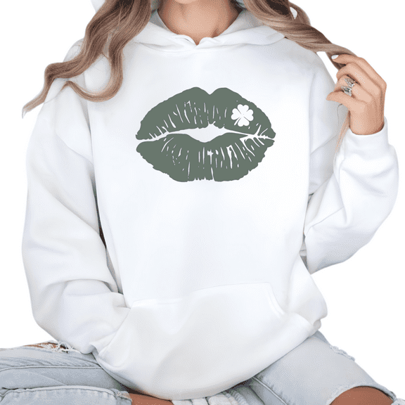 White Print hoodie Graphic Sweatshirt S-2XL Lucky Distressed Lip Shamrock Print St Patricks Day Party Tops