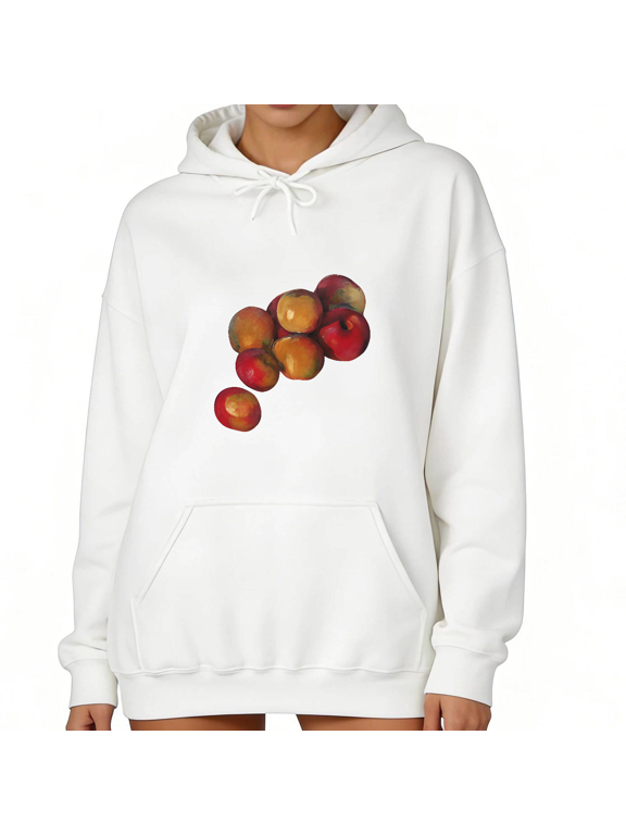 White Print hoodie Sweatshirt Apple Cluster Pattern Retro Style Hoodie S-2XL Tops