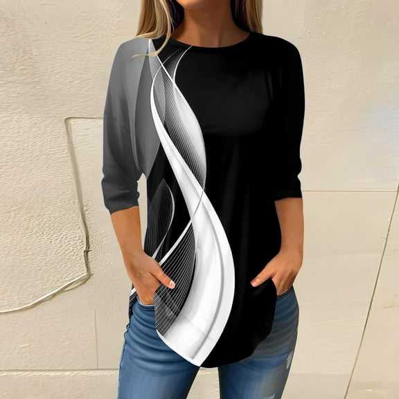 White Printed Plus Size Tops, Polyester Plus Size Blouses, 3/4 Sleeve Plus Size Shirt for Women, Plus Size Womens Shirts, Floral Weekend Printed Plus Size Tshirts for Women Graphic Tees