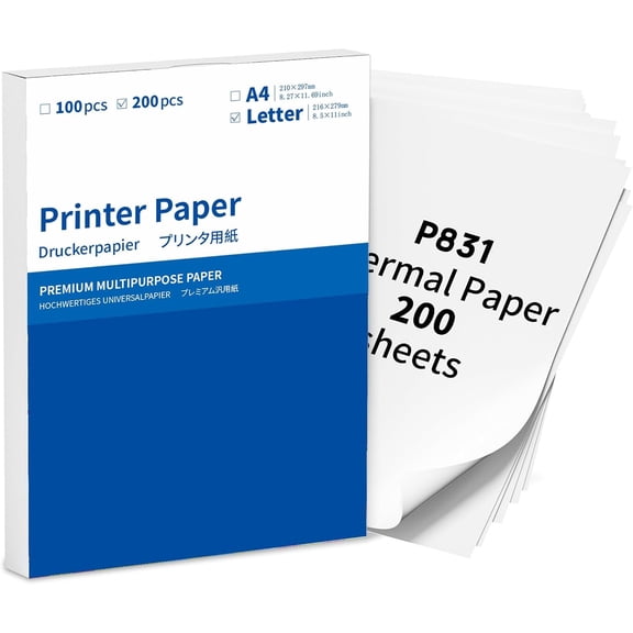 White Printer Paper 8.5 x 11 Inch, Copy Regular Paper Compatible with P831, HPRT MT800/// Printer,200 Sheets Letter Printer Papers.