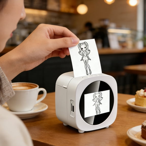 White Printer for Boys Girls, Portable Thermal Photo Printer with Bluetooth, Voice Interactive Learning Toy for Home, Sch/ool, Birthday Gift