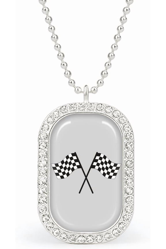 White And Pro Black Checkered Racing Flag Novelty Pendant Necklaces for Women Funny Fashion Jewelry Diamond Necklaces intended for Wedding Birthday Gold Silver[j057]