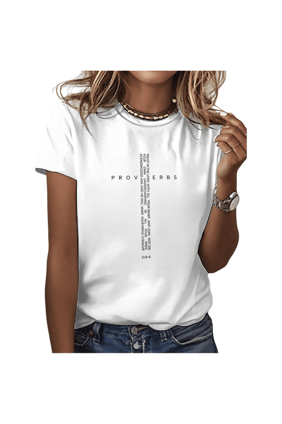 White Proverbs 3:5-6 Bible Verse Cross Christian Graphic Tees Print Tshirt Shirts Religious Faith Tops S-5XL