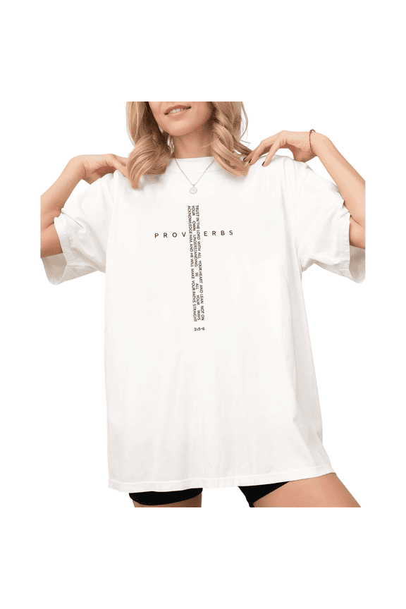 White Proverbs Scripture Cross Print Tshirt S-5XL Graphic Tees Shirts Aesthetics Based Holiday Tops