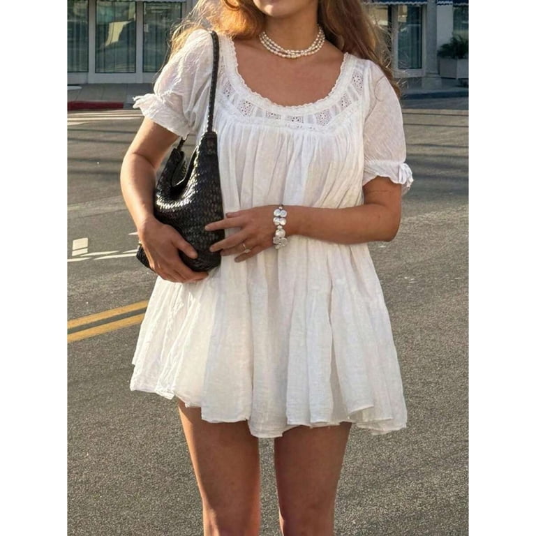 white mini babydoll dress cross back Zipper in back You will steal the show in our stunning Mardi dress MADDEN GIRL Womens Lace Babydoll