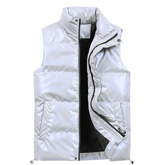 White Puffer Vest for Men Sleeveless Zip Up Vest Quilted Down Waterproof Windproof Down Jacket Stand Collar Winter Warm Puffy Casual Streetwear for Golf Running Outdoor,White 2XL