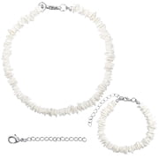 White Puka Shell Necklace and Bracelet Set, Boho Hawaiian Handmade Seashell Jewelry, Adjustable Summer Beach Surfer Choker Chains for Men & Women