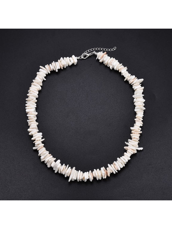 White Puka Shell Necklace, Hawaiian Beach Seashell Necklace for Women Men, Beaded Pooka Choker, Heishi Clam Chips Surfer Summer Jewelry