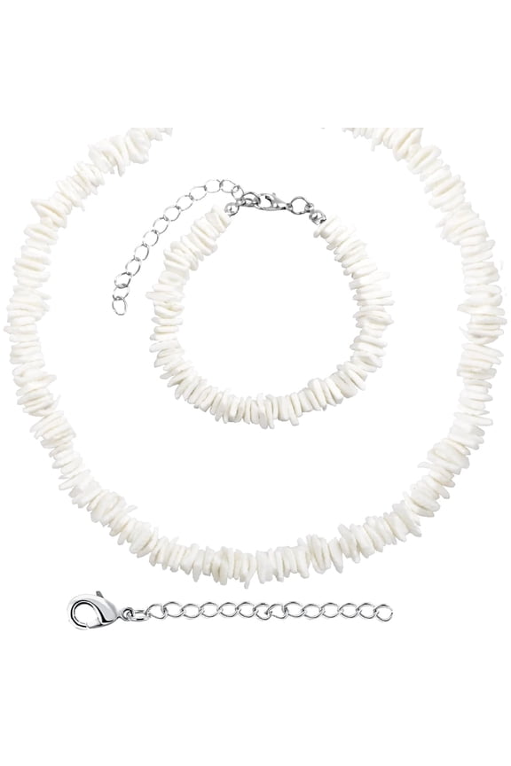 White Puka Shell Necklace Hawaiian Seashell Beach Surfer Choker Adjustable Handmade Beaded Summer Pooka Shells Clam Chips Necklace for Adult Teens Men Women