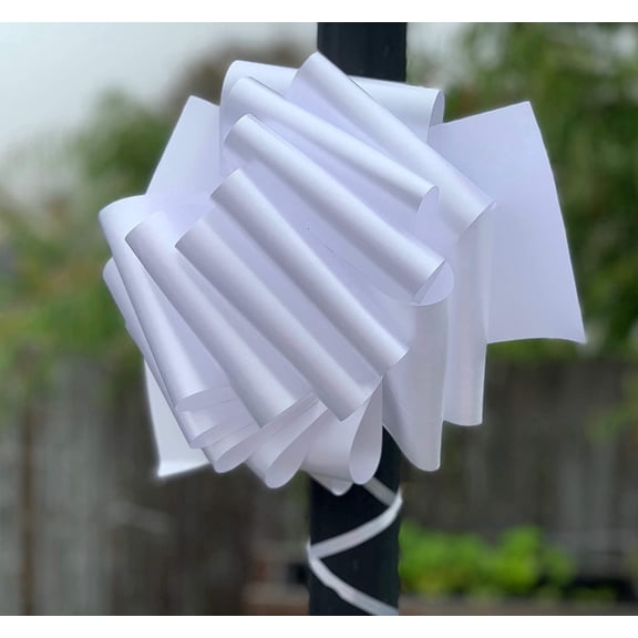 GiftWrap Etc. 8" White Pull Bows Bulk Pack Set of 100, 4th of July, America 250 Anniversary, Wedding Decor, Reception, Event Decoration, Birthday, Big Bows for Trees, Fences, School Graduation