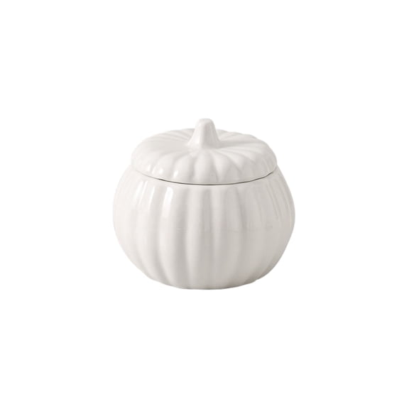 White Pumpkin Ceramic Serving Bowl With Lid Halloween Candy Container Fall Decor 1 Pack