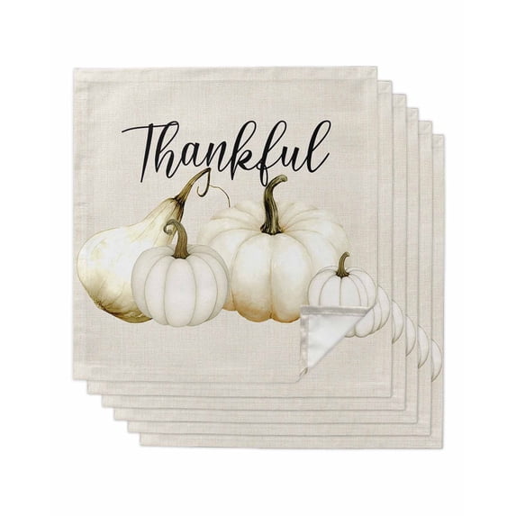White Pumpkin Cloth Napkins Set of 6 Reusable Dinner Napkins, Thanksgiving Fall Autumn Harvest Seasonal Cocktail Napkin Washable Table Napkins for Wedding/Holiday Party/Baby Shower 20"x20"