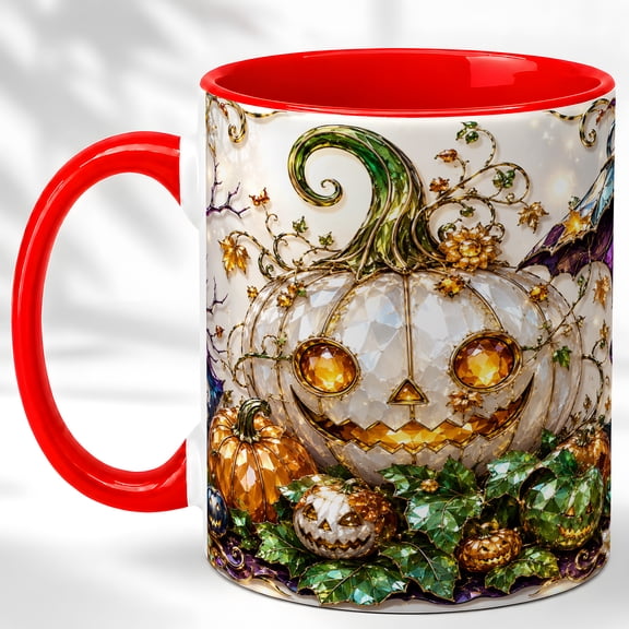 White Pumpkin Coffee Mug, Halloween Harvest Mug, Ceramic 11 oz
