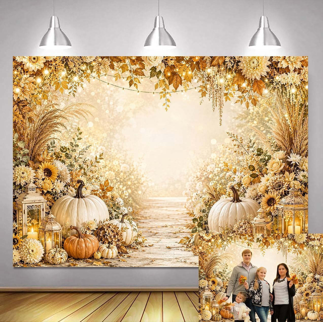 Fall Program Backdrop White Pumpkin Fall Backdrop 7x5ft Thanksgiving Floral Photo Booth Decor ...