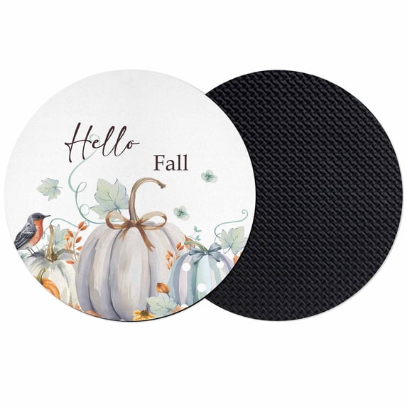 White Pumpkin Fall Coasters Set of 2, Absorbent Coasters for Drinks, Green Leaves Thanksgiving Botanical Bird Coaster for Desk Coffee Table Protection, Home Decor House Warming Gifts 4"