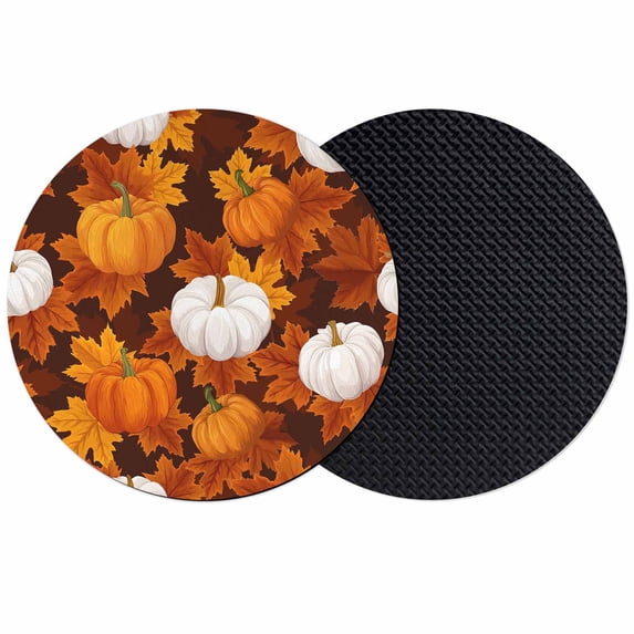 White Pumpkin Fall Coasters Set of 2, Absorbent Coasters for Drinks, Thanksgiving Maple Leaves Farmhouse Coaster for Desk Coffee Table Protection, Home Decor House Warming Gifts 4"