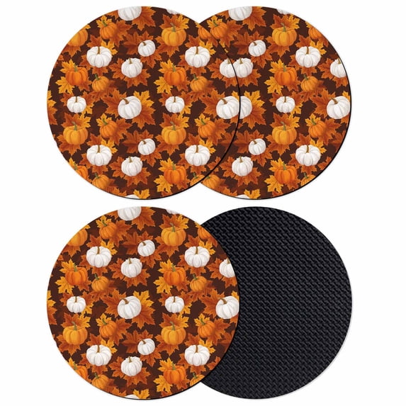 White Pumpkin Fall Coasters Set of 4, Absorbent Coasters for Drinks, Thanksgiving Maple Leaves Autumn Coaster for Desk Coffee Table Protection, Home Decor House Warming Gifts 4"