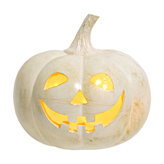 White Pumpkin Light Halloween LED Light Up Pumpkin Decor With Smiling Face for Fall Porch Yard Outdoor Indoor Decorations