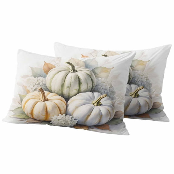 White Pumpkin Outdoor Waterproof Pillow Covers, Fall Thanksgiving Flower Floral Eucalyptus Decorative Rectangle Throw Pillowcase Sofa Cushion Sham for Patio/Couch/Chair, 20"x12" 2 Pack