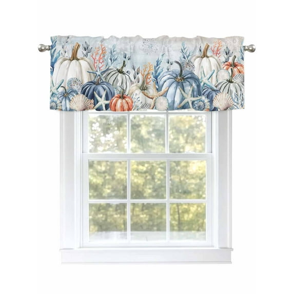 White Pumpkin Valances for Windows Coastal Starfish Coral Shell Vintage Letter Rod Pocket Curtains Valance Short Window Treatment Drapes for Living Room, Bedroom Bathroom 60" W x 14" L