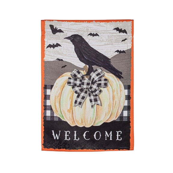 White Pumpkin with Black Crow Garden Suede Flag