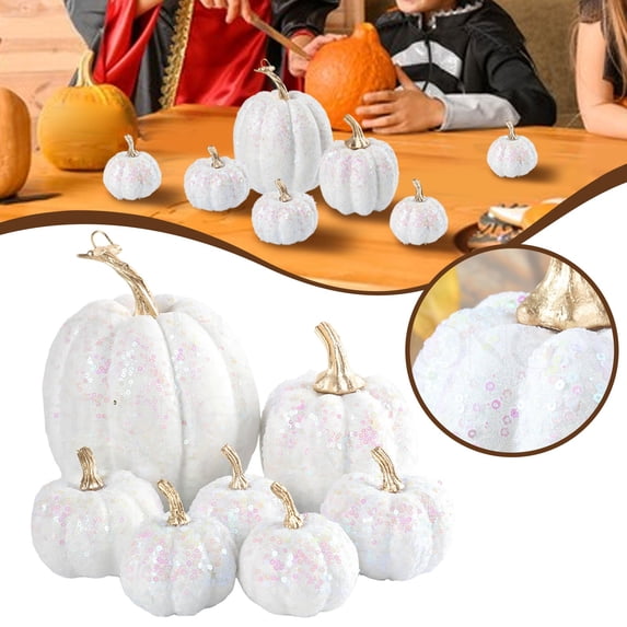 White Pumpkins, Artificial Pumpkins Set Harvest Decoration, Assorted Size Pumpkins for Halloween Thanksgiving Autumn Festive Party Supplies
