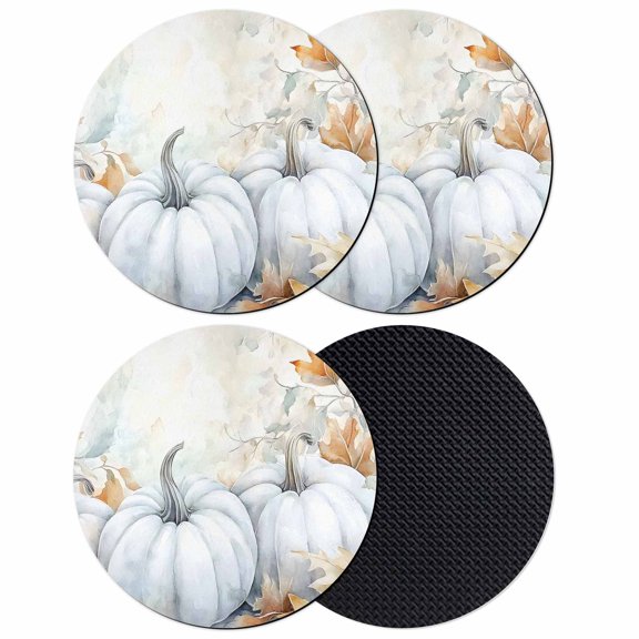 White Pumpkins Fall Coasters Set of 4, Absorbent Coasters for Drinks, Thanksgiving Botanical Pumpkin Coaster for Desk Coffee Table Protection, Home Decor House Warming Gifts 4"