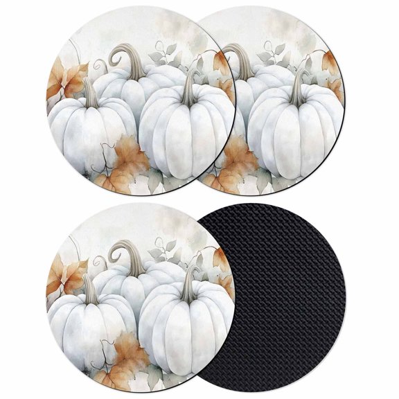 White Pumpkins Fall Coasters Set of 4, Absorbent Coasters for Drinks, Thanksgiving Pumpkin Botanical Coaster for Desk Coffee Table Protection, Home Decor House Warming Gifts 4"