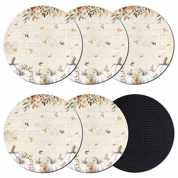 White Pumpkins Fall Coasters Set of 6, Absorbent Coasters for Drinks, Thanksgiving Summer Botanical Floral Leaf Coaster for Desk Coffee Table Protection, Home Decor House Warming Gifts 4"