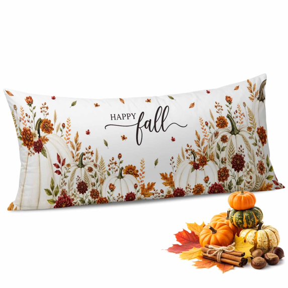 White Pumpkins Fall Throw Pillow Covers,Thanksgiving Autumn Floral Botanical Soft Breathable Pillow Cases with Zipper for Sleeping,Long Body Pillowcases for Couch Bed Sofa Chair 20x54 Inches