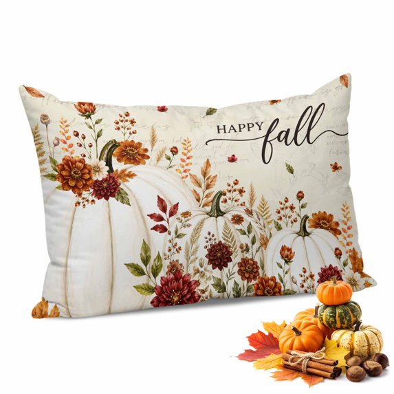 White Pumpkins Fall Throw Pillow Covers, Thanksgiving Floral Botanical Beige Soft Breathable Pillow Cases with Invisible Zipper for Sleeping, Body Pillowcases for Couch Bed Sofa Chair 24x36 Inches