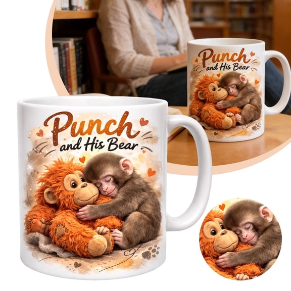 White Punch Monkey Ceramic Mug, 2026 New Color-Printed with Punch Monkeys Coffee Mug, Punch Monkeys Coffee Cup Gifts for Punch Monkey Lovers