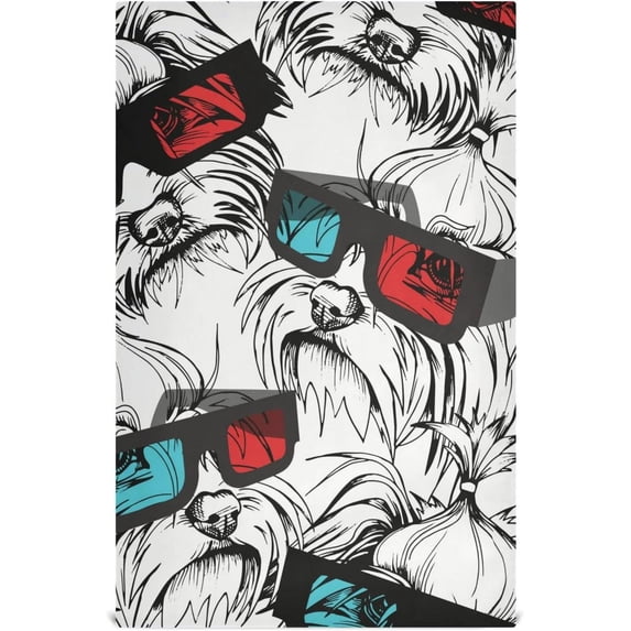 White Puppy Dog Kitchen Dish Towels Set of 1, 3D Glasses Washable Tea Towels Dishcloths Lint-Free 18x28 Inch Fast Drying for Kitchen Restaurant Bar Clean