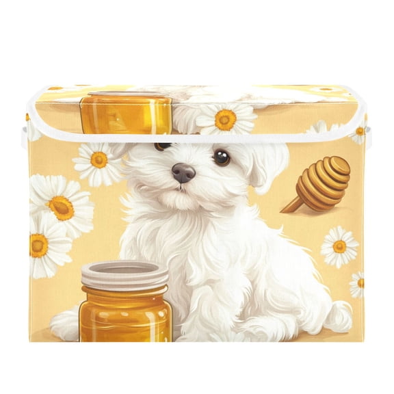 White Puppy Honey Jar Daisies Foldable Storage Bin with Lid and Handle Collapsible Storage Box 16.5 x 12.6 x 11.8 inches