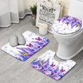thumbnail image 1 of White Purple Butterfly Flower Pattern Bathroom Rugs Sets 3 Piece,Toilet Cover Set,Absorbent Non Slip Bathroom Mats Sets with U-Shaped Contour Rug Toilet Rug Set, 1 of 5