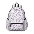 thumbnail image 1 of White Purple Butterfly Flower Pattern Cute School Backpack with Padded Back and Adjustable Shoulder Straps 13.4"x11"x4.7", 1 of 4