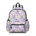 thumbnail image 1 of White Purple Butterfly Flower Pattern Cute School Backpack with Padded Back and Adjustable Shoulder Straps 13.4"x11"x4.7", 1 of 5