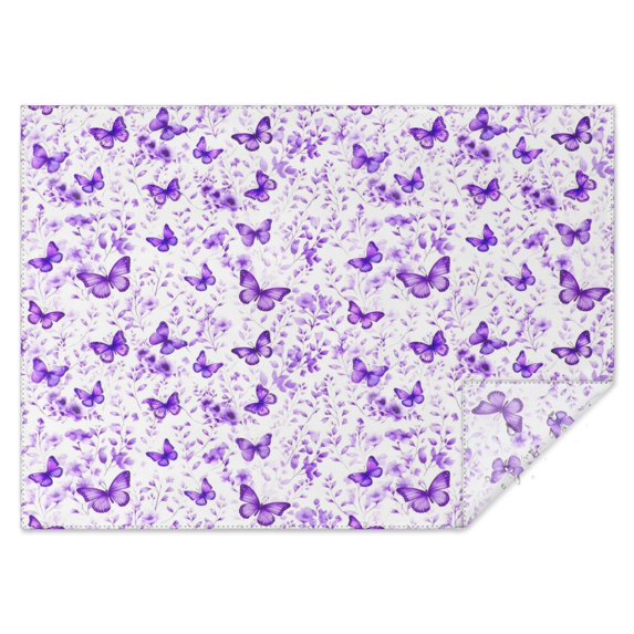 White Purple Butterfly Flower Pattern Rectangle Tablecloth 60"x84",Waterproof Polyester Rectangle Table Cloth, Wipeable Spillproof Polyester Tablecloth for Dining, Camping, Indoor and Outdoor