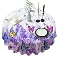 thumbnail image 1 of White Purple Butterfly Flower Pattern Round Tablecloth 60"x60",Wrinkle Wipeable Table Cloth for Kitchen Dining Room Picnic Patio Party, 1 of 6